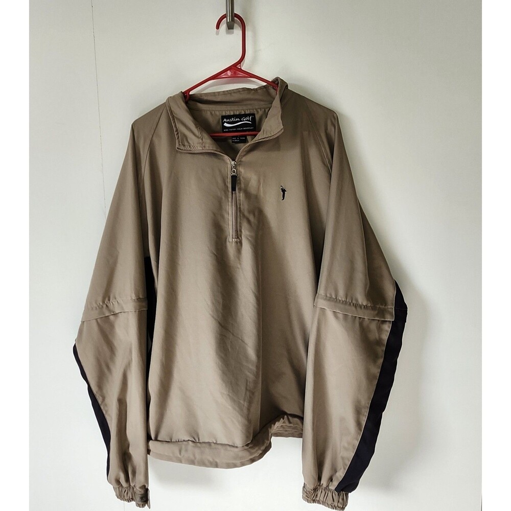 Austin Golf Pullover Windbreaker L Tan Vented Zip-Off Sleeves Lightweight